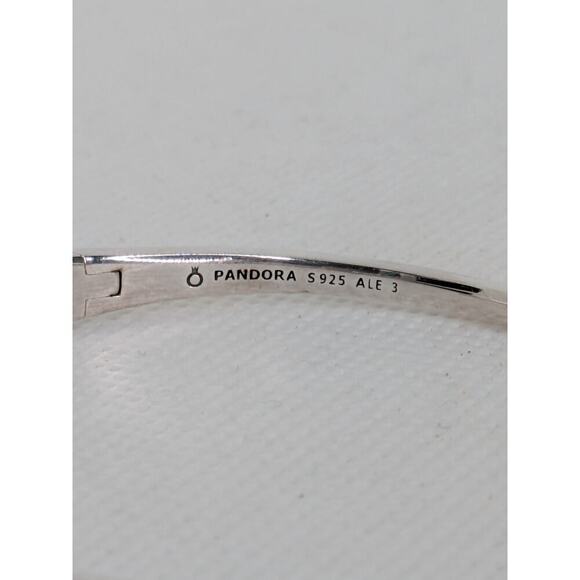 Pandora Sterling Silver 925 Twisted Clear CZ Hinged Bangle Bracelet Size 3 7.5" - Picture 2 of 6